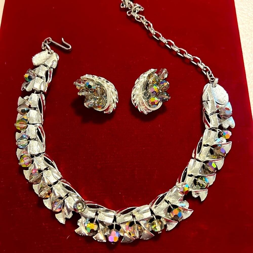 Vintage Aurora Borealis Necklace and Clip Earrings
